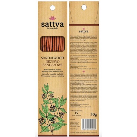 Santalo kvapo smilkalų lazdelės SANDALWOOD, Sattva Ayurveda, 15 vnt. Santalo kvapo smilkalų lazdelės SANDALWOOD, Sattva Ayurveda, 15 vnt.