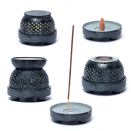 Multifunctional grey soapstone incense burner, 12cm