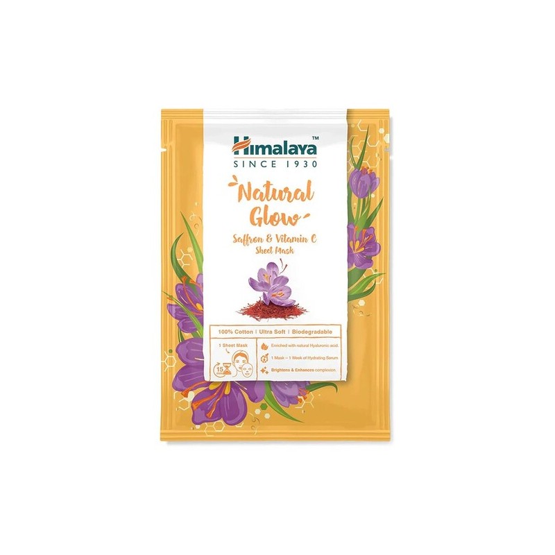 Saffron and Vitamin C Sheet Mask for Natural Glow, Himalaya, 30ml