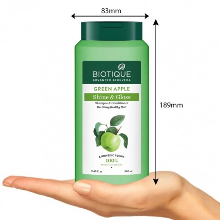 Šampūnas ir kondicionierius plaukų spindesiui Žalias Obuolys, Biotique, 340 ml