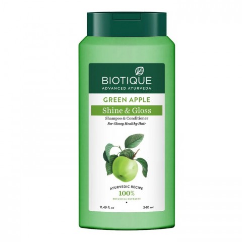 Šampūnas ir kondicionierius plaukų spindesiui Žalias Obuolys, Biotique, 340 ml