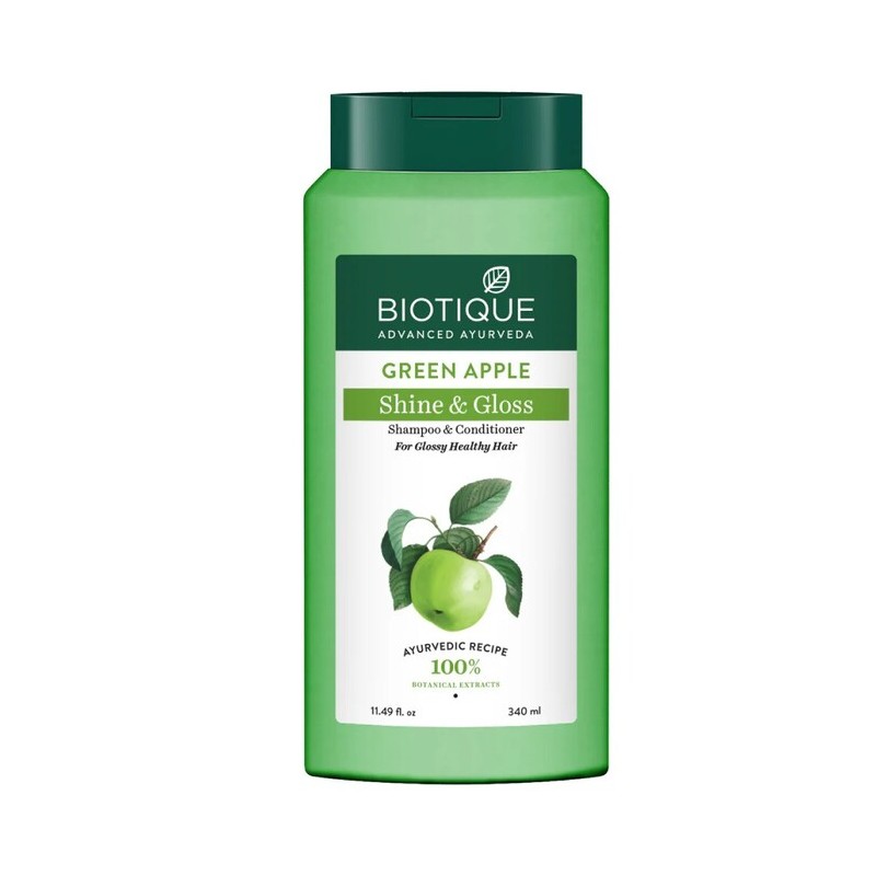 Šampūnas ir kondicionierius plaukų spindesiui Žalias Obuolys, Biotique, 340 ml