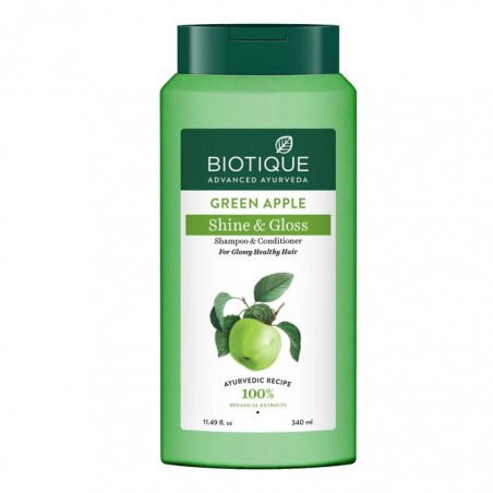 Šampūnas ir kondicionierius plaukų spindesiui Žalias Obuolys, Biotique, 340 ml