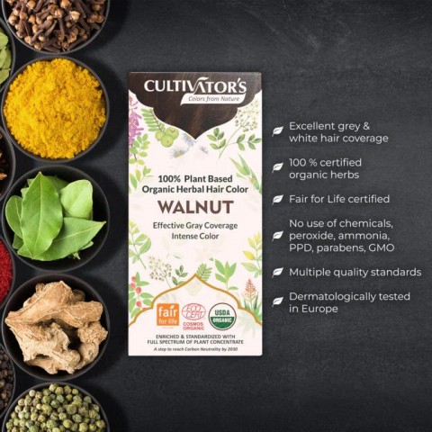 Augaliniai rudi plaukų dažai Walnut, Cultivator's, 100g