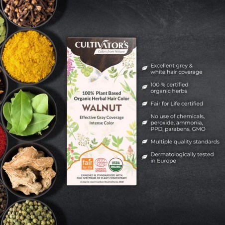 Augaliniai rudi plaukų dažai Walnut, Cultivator's, 100g