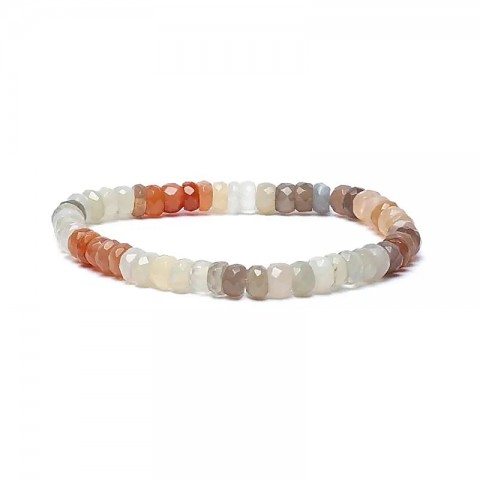 Elasticated bracelet made of multicoloured moonstone facets, AA quality, 6mm