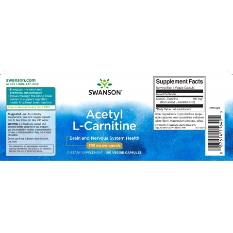 Acetyl L-Carnitine, Swanson, 500mg, 100 capsules