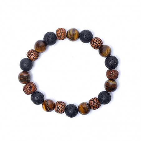 Rudraksha, Tiger eye and lava stone bracelet, 8cm