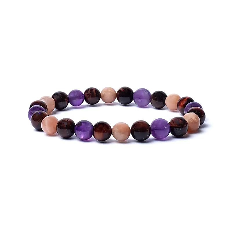 Elasticated Tiger Eye, Sunstone and Amethyst Bracelet, 5mm