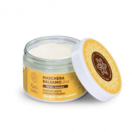 Stiprinančioji plaukų 2-in-1 kaukė-kondicionierius su ožrage ir imbieru, Rasayana Biocosmesi, 150ml