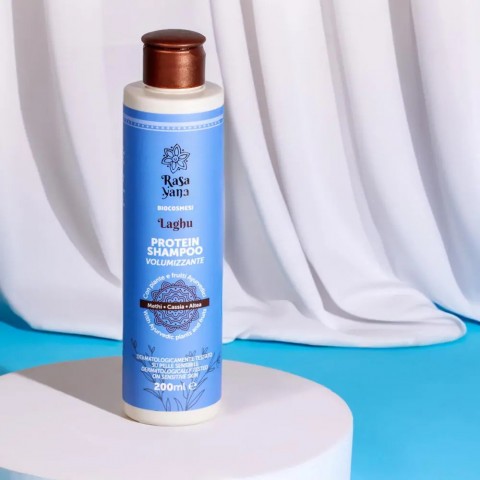 Baltyminis šampūnas plaukų apimčiai LAGHU, Rasayana Biocosmesi, 200ml
