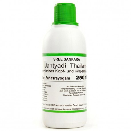 Ajurvedinis masažo aliejus Jathyadi Thailam, Sree Sankara, 250 ml Ajurvedinis masažo aliejus Jathyadi Thailam, Sree Sankara, 250 ml
