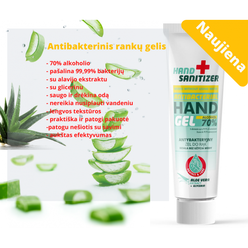 Antibakterinis rankų gelis su alavijų ekstraktu ir glicerinu, 100ml Antibakterinis rankų gelis su alavijų ekstraktu ir glicerinu, 100ml