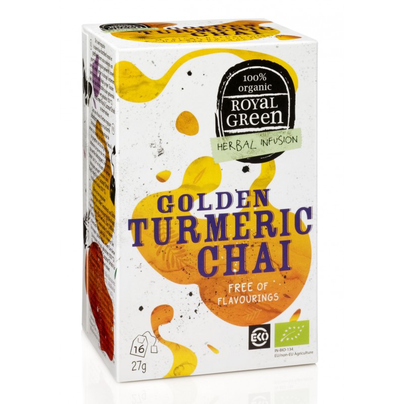 Ekologiška arbata su ciberžole Golden Turmeric Chai, ROYAL GREEN, 16 pakelių Ekologiška arbata su ciberžole Golden Turmeric Chai, ROYAL GREEN, 16 pakelių