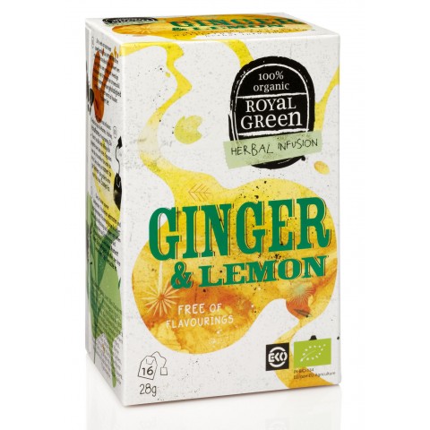Ekologiška arbata su imbieru ir citrina Ginger& Lemon, ROYAL GREEN, 16 pakelių