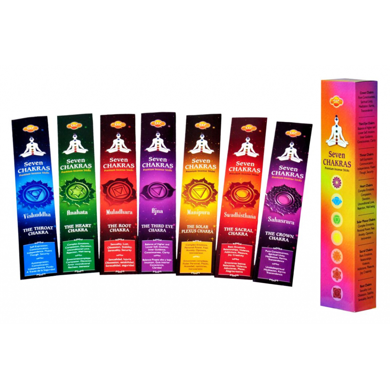 Čakrinių smilkalų lazdelių rinkinys "7 chakras", 42g Čakrinių smilkalų lazdelių rinkinys "7 chakras", 42g