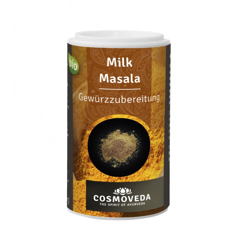 Ekologiškas prieskonių mišinys pienui Milk Masala, Cosmoveda, 25g Ekologiškas prieskonių mišinys pienui Milk Masala, Cosmoveda, 25g