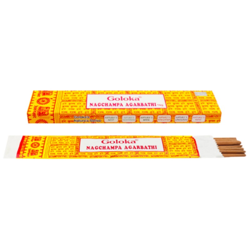 Goloka Nag Champa Agarbatti smilkalų lazdelės, 16g Goloka Nag Champa Agarbatti smilkalų lazdelės, 16g