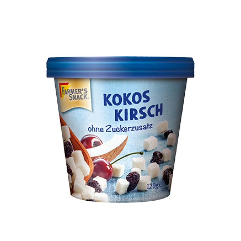 Kokosų kubeliai su džiovintomis vyšniomis Kokos Kirsch, Farmer's Snack, 120g Kokosų kubeliai su džiovintomis vyšniomis Kokos Kirsch, Farmer's Snack, 120g