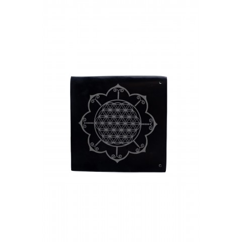Akmeninis smilkalų laikiklis Gyvenimo gėlė - Lotosas, juodas, 10x10cm
