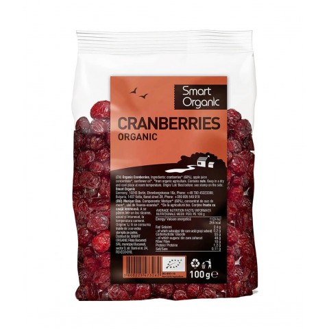 Džiovintos spanguolės (su obuolių sultimis), ekologiškos, Dragon Superfoods, 100g