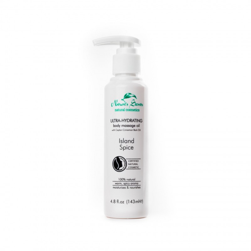 Drėkinamasis kūno aliejus masažui su cinamonu Island Spice, Natures Secrets, 143ml Drėkinamasis kūno aliejus masažui su cinamonu Island Spice, Natures Secrets, 143ml