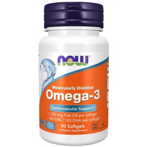 Maisto papildas Omega-3 žuvų taukai 1000 mg, NOW, 30 kapsulių