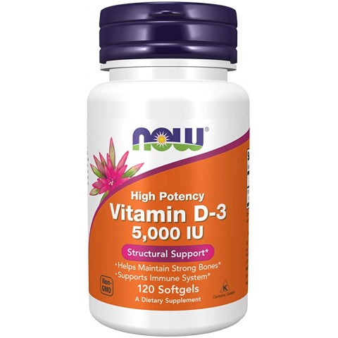 Maisto papildas vitaminas D-3 5000 IU, NOW, 120 kapsulių