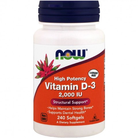 Food supplement vitamin D-3 2000 IU, NOW, 240 capsules