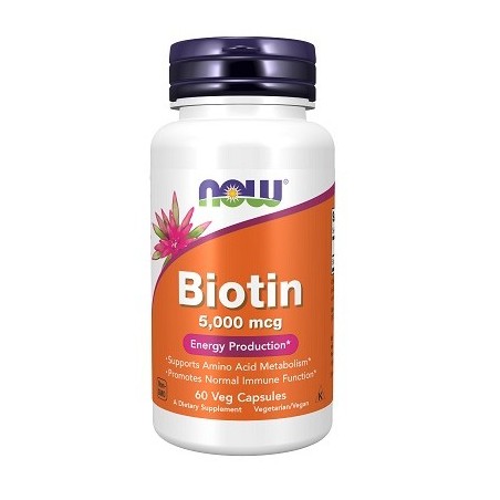 Maisto papildas Biotin 5000 mcg, NOW, 60 kapsulių