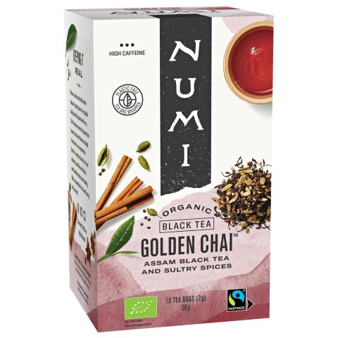 Juodoji arbata su prieskoniais Golden Chai, ekologiška, Numi Tea, 18 pakelių