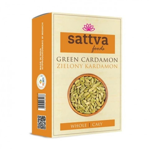 Green cardamom, whole, Sattva Foods, 100g