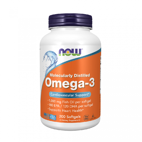 Dietary supplement Omega-3 fish oil 1000 mg, NOW, 200 capsules