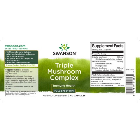 Triple Mushroom Complex, Swanson, 600mg, 60 capsules