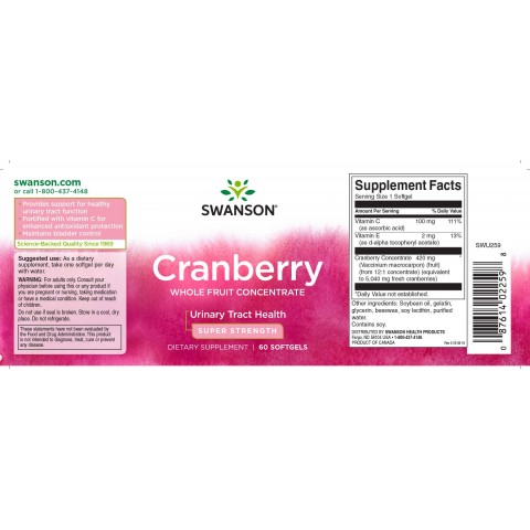 Extra strong whole fruit cranberry concentrate Cranberry, Swanson, 420mg, 60 capsules