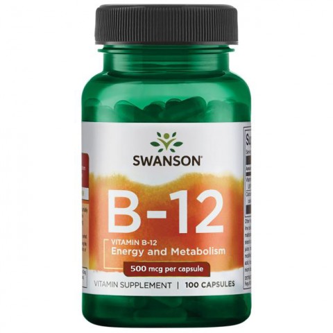Vitaminas B-12 (cianokobalaminas), Swanson, 500mg, 100 kapsulių