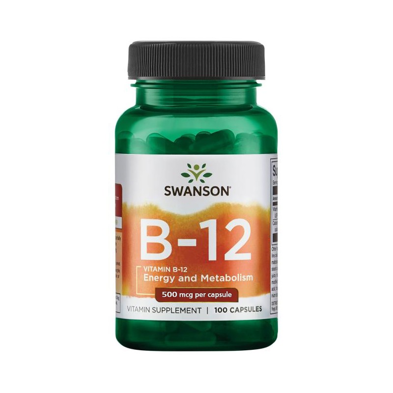 Vitaminas B-12 (cianokobalaminas), Swanson, 500mg, 100 kapsulių