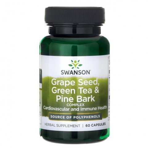 Комплекс из виноградных косточек, зеленого чая и сосновой коры, Swanson, 475 мг, 60 капсул